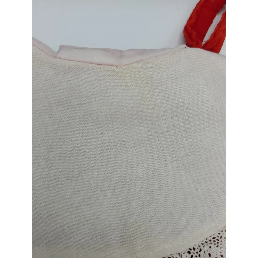 Hand Made Red Velvet Christmas Stocking With Wide Linen‎ And Lace Collar
